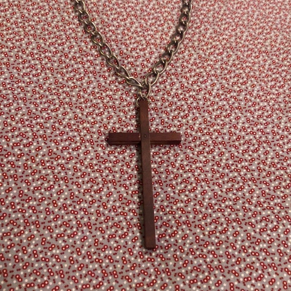 Vintage Large Brown Cross Pendant Necklace - Picture 2 of 11